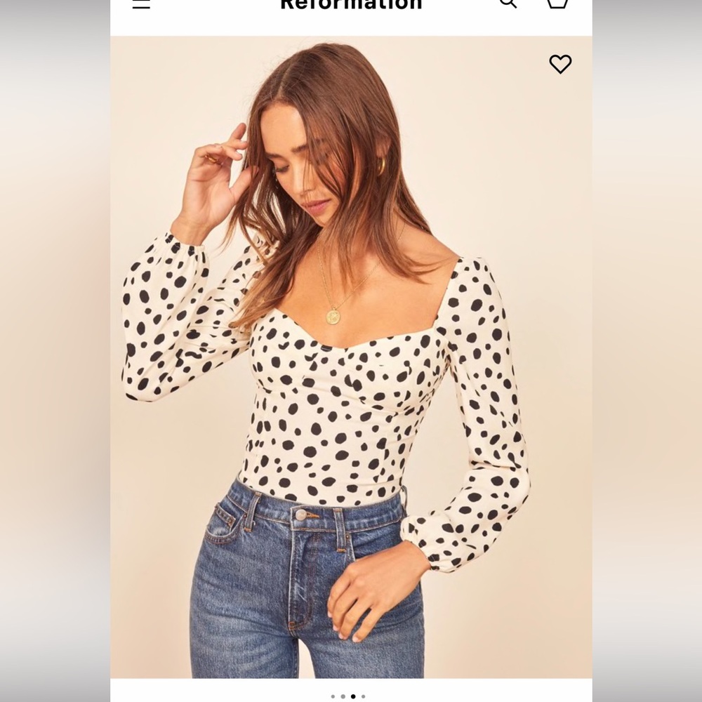 Reformation white and Black Dot Blouse